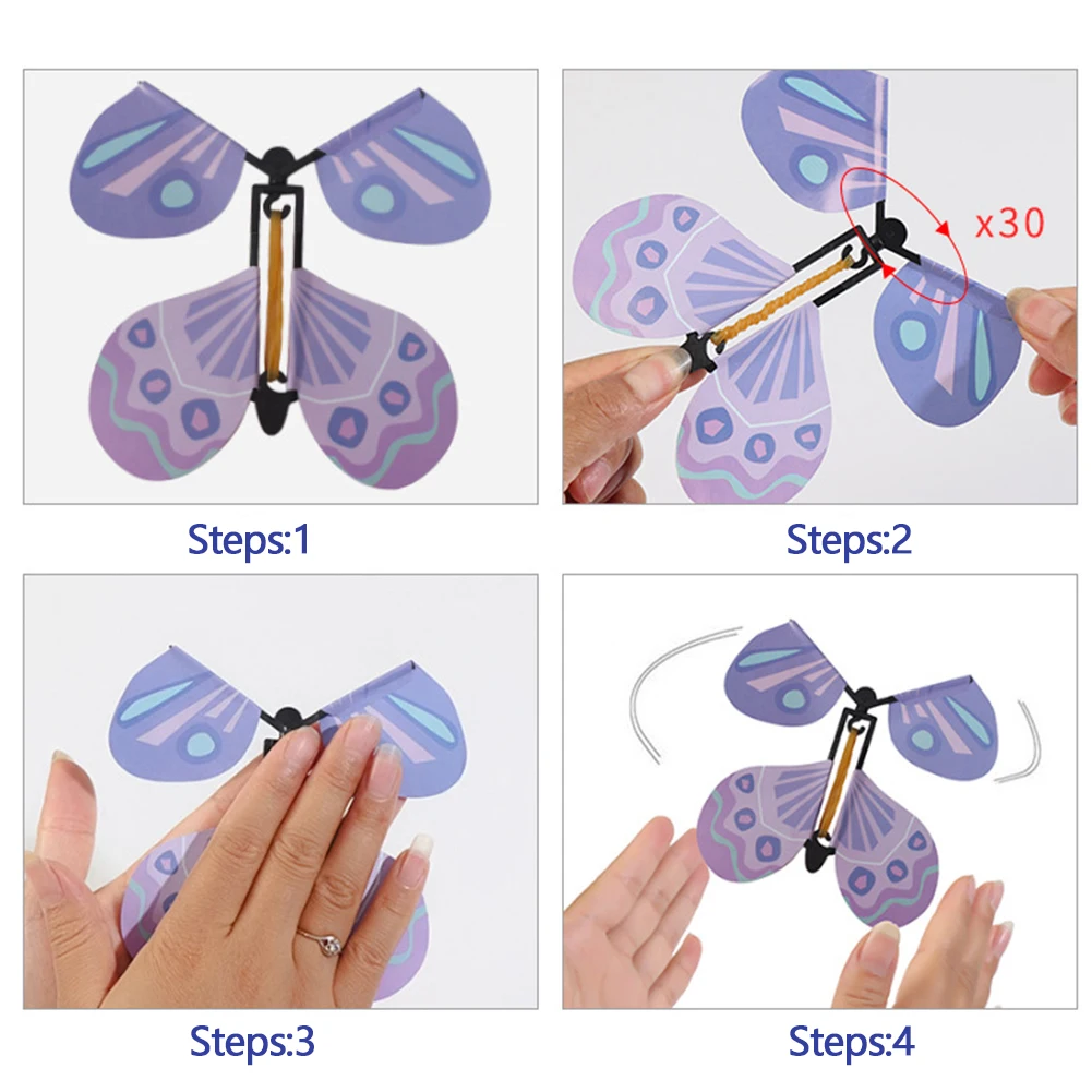 Borboleta mágica acabar com a faixa de borracha voando borboleta festa truque mágico brinquedo magia adereços truques mágicos para crianças presentes surpresa