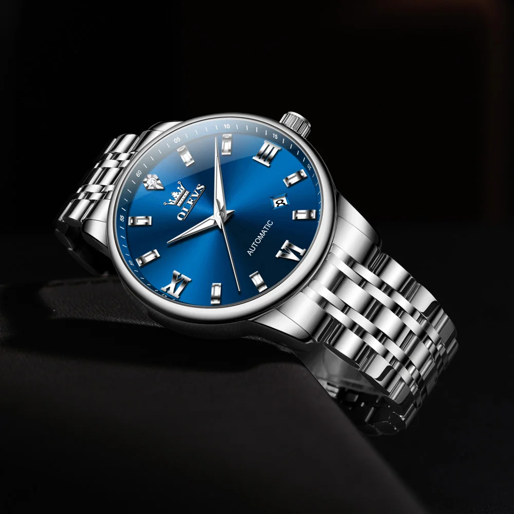 

Часы OLEVS, мужские модные спортивные синие автоматические механические мужские часы, лучший бренд, водонепроницаемые часы с календарем, Relogio Masculino