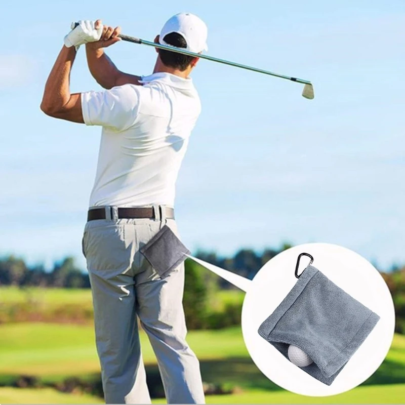 Square Golf Towel Microfiber Fabric Golf Towel Cleaning Tool with Carabiner Hook Resistance Clip Golf Club Wipe Cloth