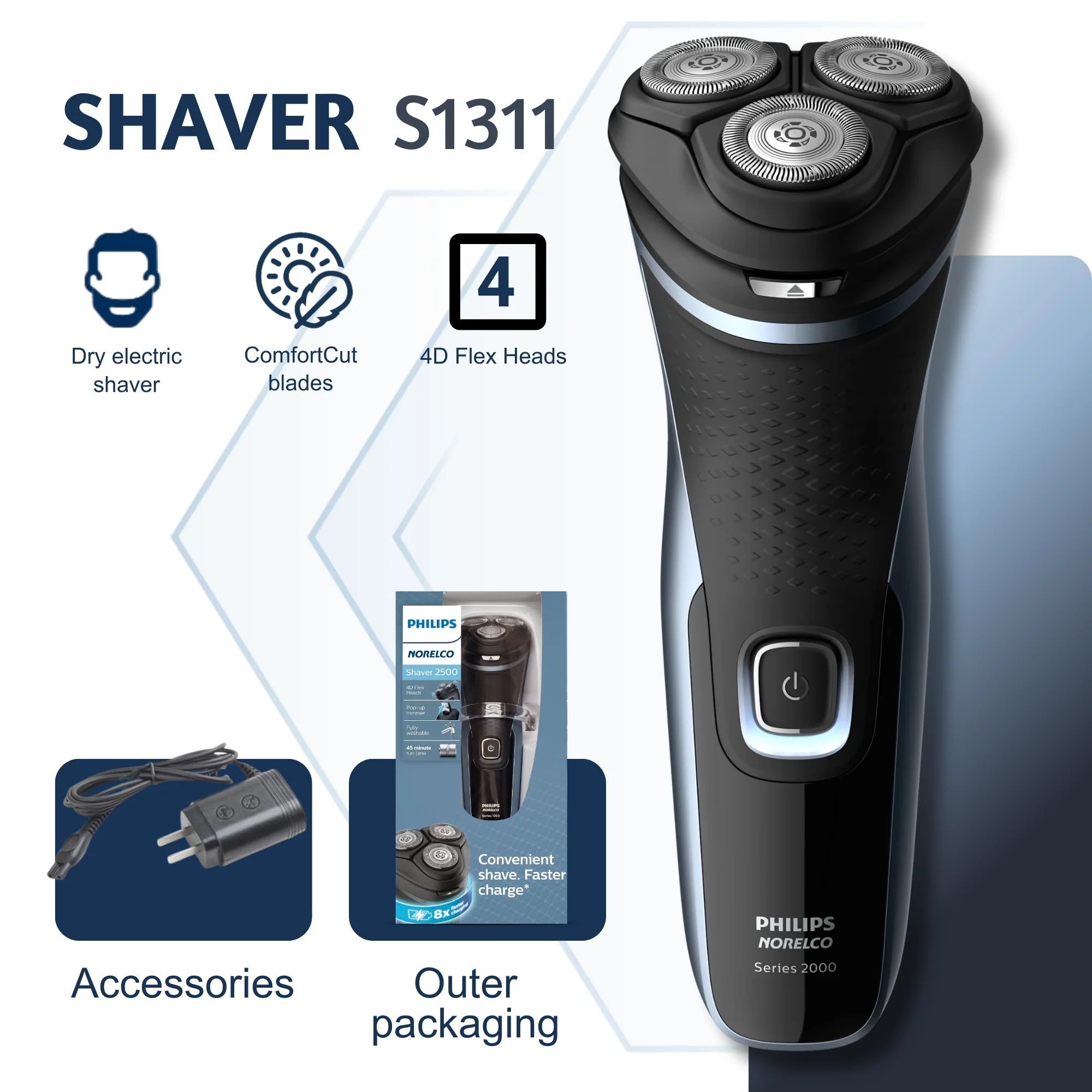 Philips Norelco Shaver 2500 Dry electric shaver, Series 2000 S1311