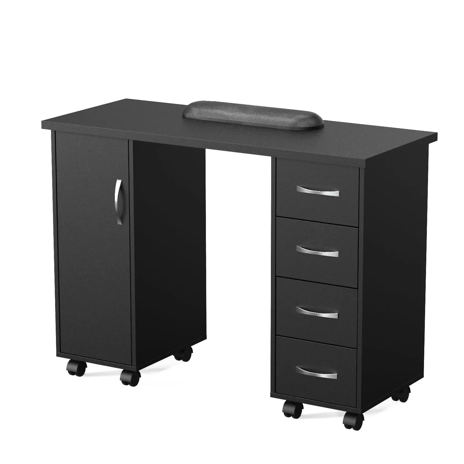 OmySaon Manicure Table Nail Desk w/Cabinet, Drawers, Wheels & Wrist Rest, Spa Salon Beauty Home Wooden Technician