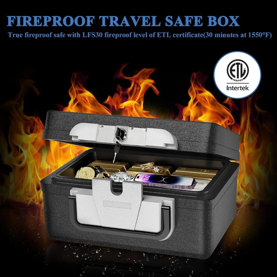 Fireproof Waterproof Safe Box - 0.5 Cubic Feet Fireproof Safe with Key Lock Portable Safe Box for Home Car Business Office Outd view 2