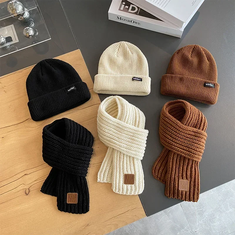

3-12Y Boys Autumn Winter Stylish Set - Warm Knitted Pullover Hat Scarf with Ear Protection