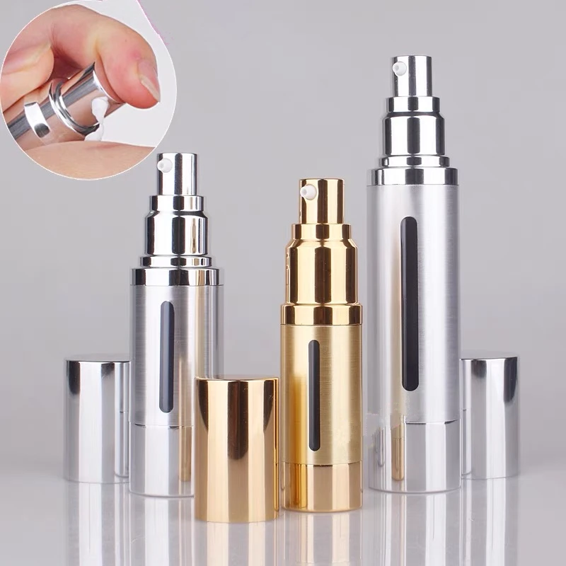 50pcs 15ml 30ml 50ml Gold Silver Refillable Airless Vacuum Pump Bottles for Travel Lotion Creams, Liquid Foundation, Toiletries