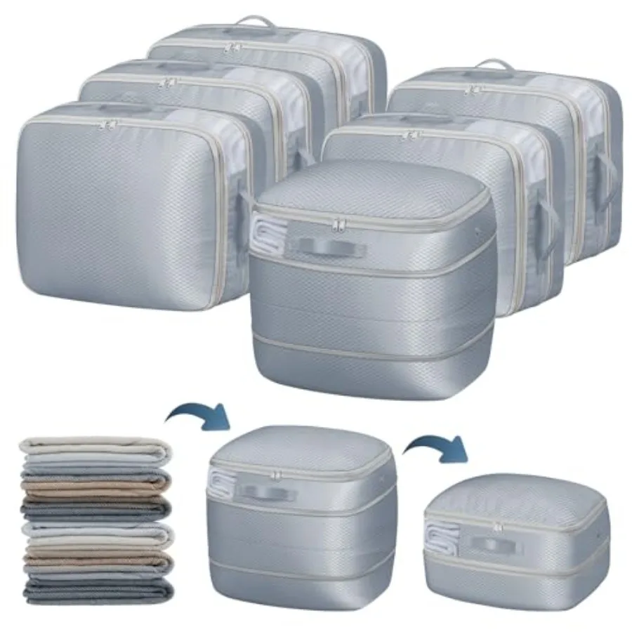 

Compression Storage Bags 6 Pack - Blanket Storage Bags with Window Zipper, Ultra Space Saving Self Compression Organizer for Pu
