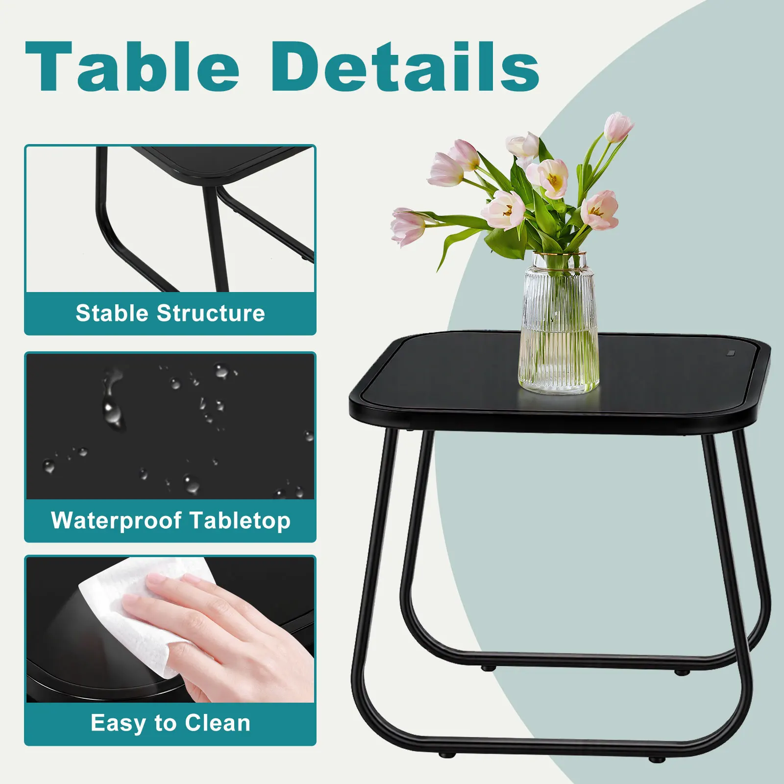 Minimalist metal outdoor table top from the Muji-Inspired Metal and Mesh Set highlighting sleek line design
