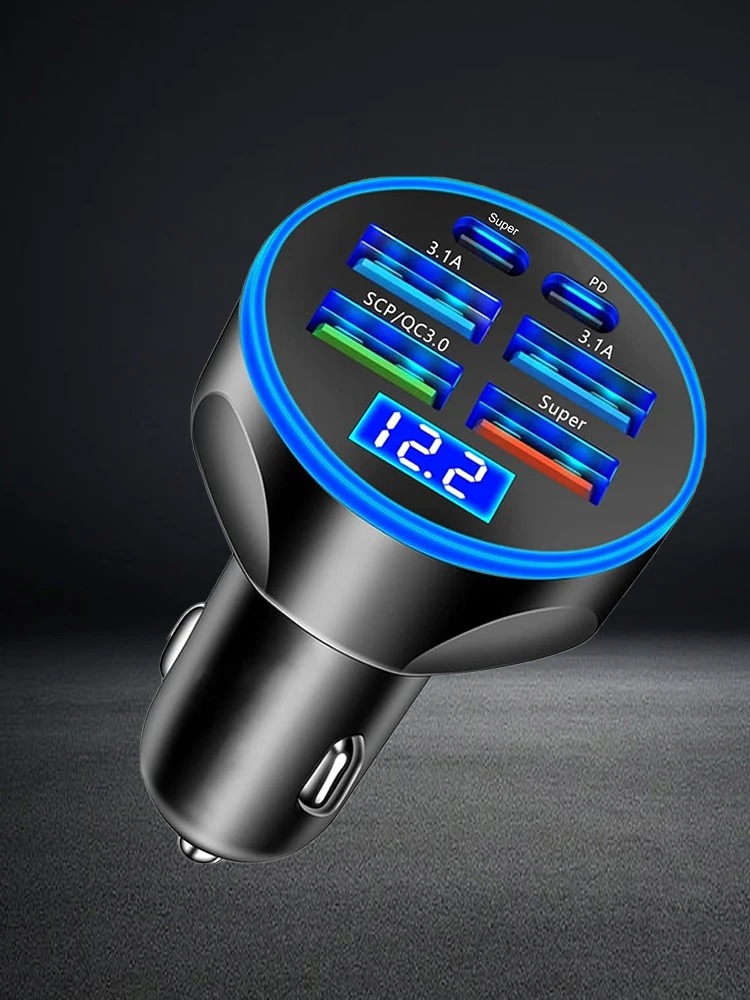 Ładowarka samochodowa UYUXIO Multi Port USB C z wyświetlaczem napięcia PD 30W Super Fast Charging 6 w 1 do MacBook iPhone Samsung — zdjęcie produktu 7