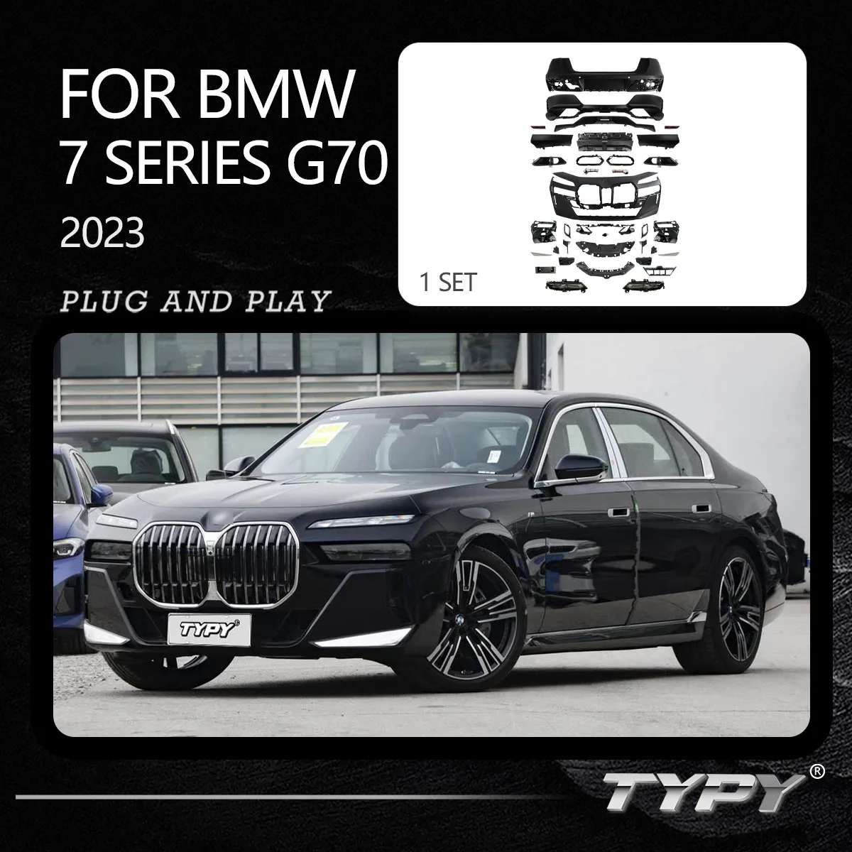 

Обновление автомобиля TYPY подходит для бампера BMW серии 7, G70 Sport M760, комплект кузова Surround M-Tech