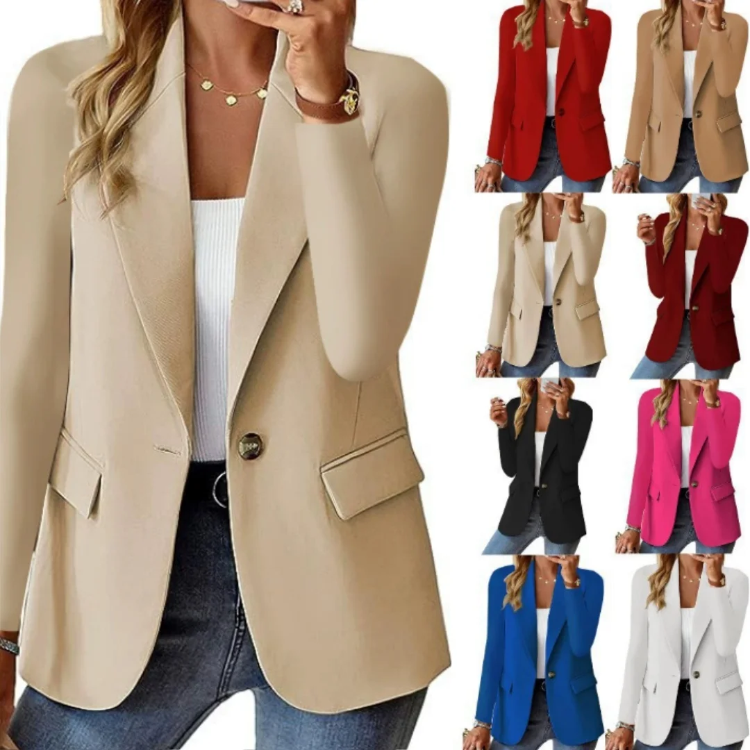 New Women Fashion Solid Button Suit Coat Lapel Long Sleeve Hatless Casual Coat Jacket Oversized Work Office Lady Business Autumn