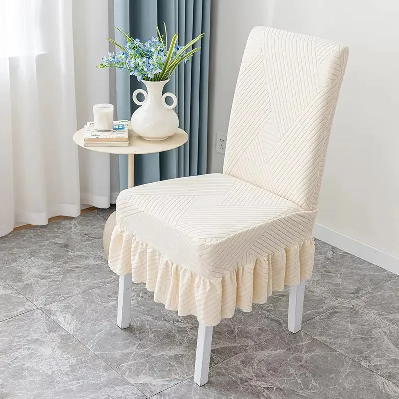 High-quality Home Elastic One-piece Chair Cover Simple Solid Color Dining Chair Protect Cover Lace Decor Universal Chair Cover