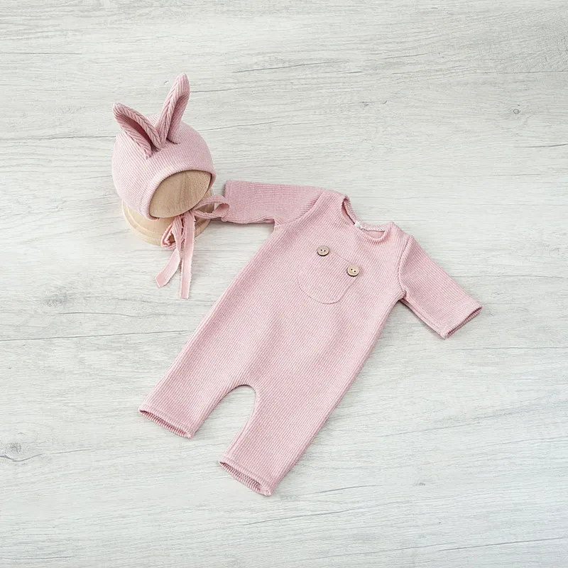 Newborn Photography Clothing Rabbit Hat+Jumpsuits 2Pcs/Set Studio Baby Photo Props Accessories Infant Shoot Clothes Fotografia