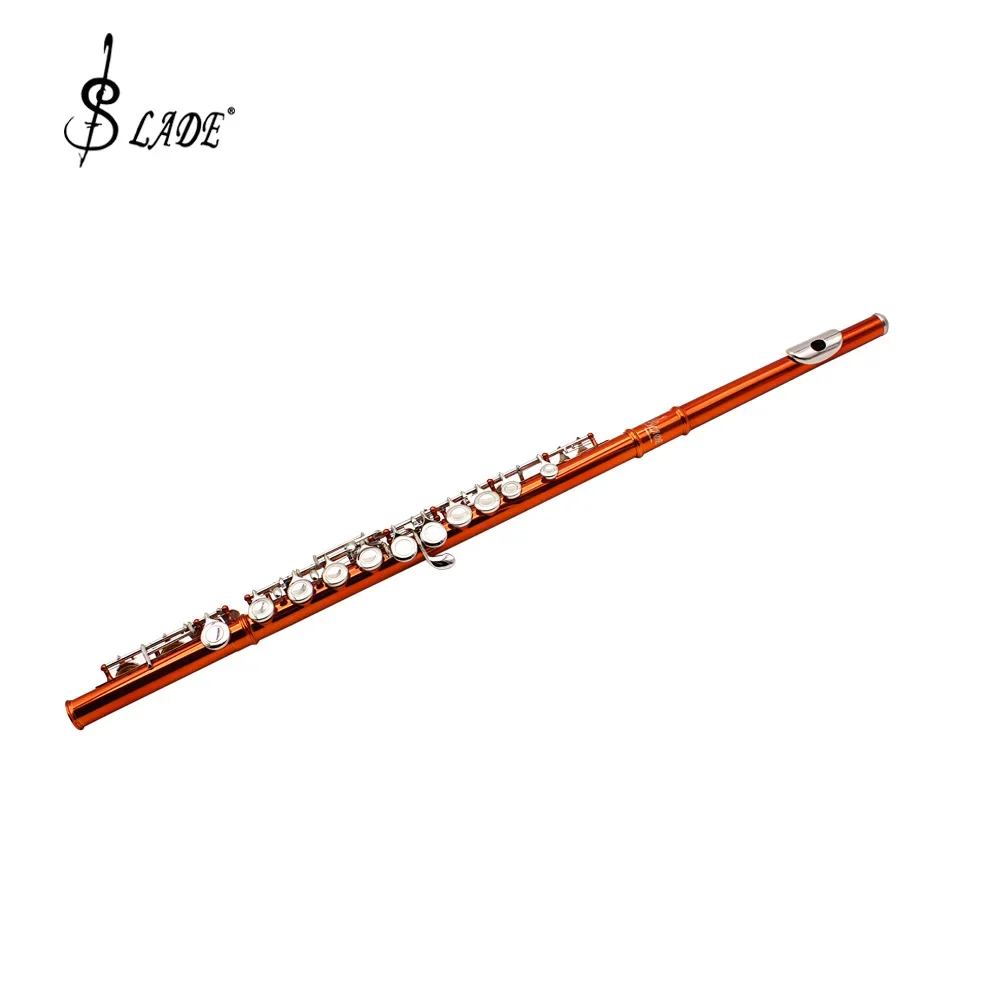 SLADE Orange 16 Holes Flute Professional C Key Flute Closed Open Plated Concert Flute with Box Cleaning Cloth Stick Gloves