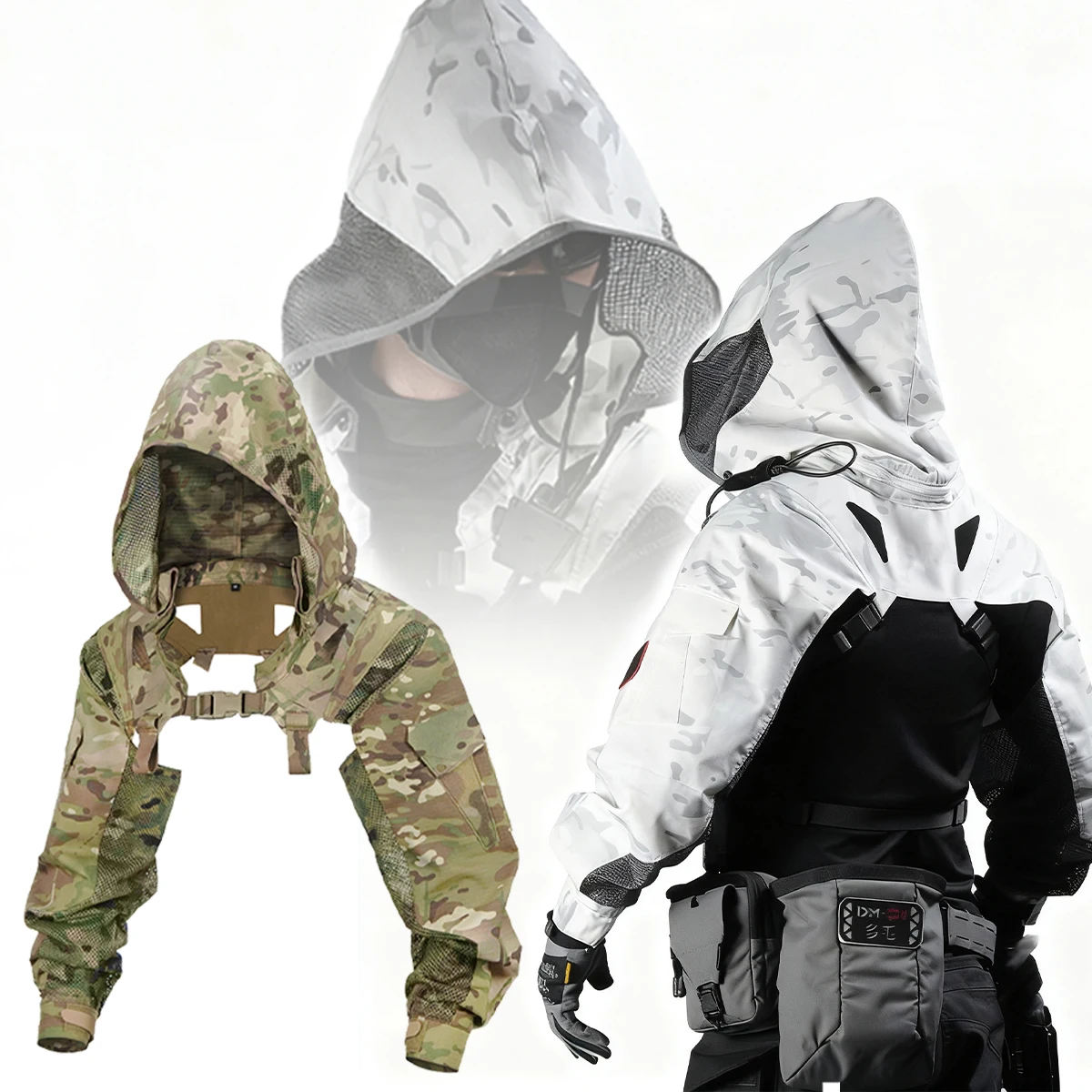 

Tactical Camouflage Ghillie Suit with Hood Long Sleeve Uniform Breathable for Hunting Airsoft CS Wargame Compatible Chest Rig