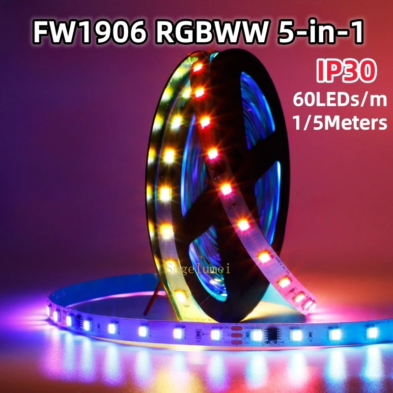 Imagem -02 - Luz de Tira Individual Endereçável Spi Pixel em Fita Led Rgb Mais Cct 60leds por m Rgbww Semelhante a Ws2812 Fw1906