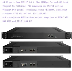 Modulatore QAM da 512 IP a 16 canali, modulatore IP a DVB-C j. 83a/B/C, modulatore encoder IPTV, modulatore Scrambling Multiplexing