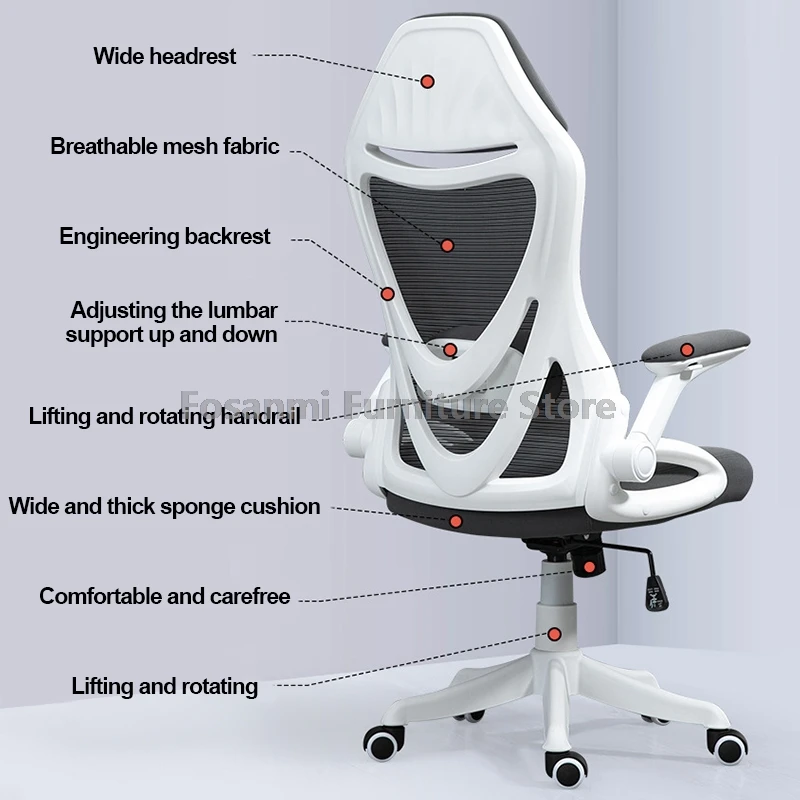 ヘッドレスト回転コンピュータチェアオフィスミーティングメッシュチェア調節可能なアームレストと高さ人間工学に基づいたランバーサポートデスクチェア