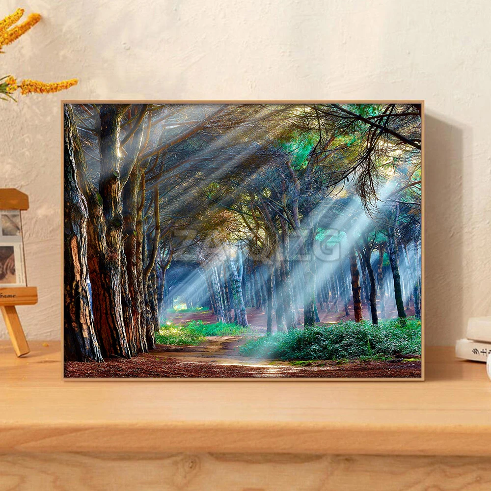 LZAIQIZG 5D Diamond Painting Colorful Forest Full Square/Round Diamond Embroidery Landscape Picture Rhinestone Home Decoration