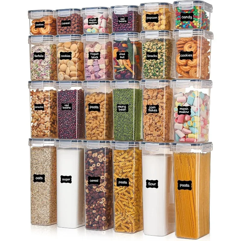 

Containers with Lids, Vtopmart 24 pcs Plastic Kitchen and Pantry Organization Canisters for Cereal, Dry Food, Flour and Sugar