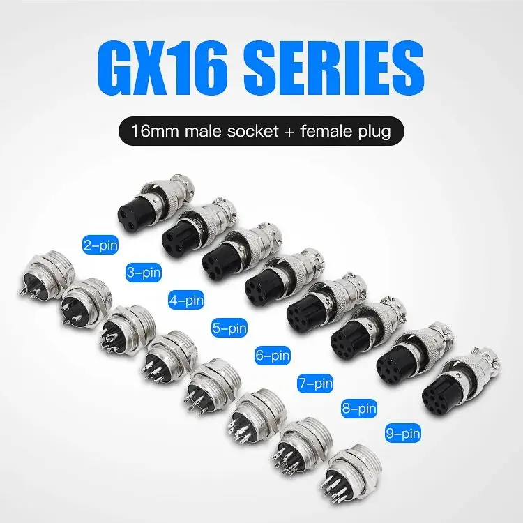 5pcs GX12 GX16 Electrical Cable Connectors 2/3/4/5pin Aviation Plug Socket Fixed Fixing Type Electric Wire Connector Female&male