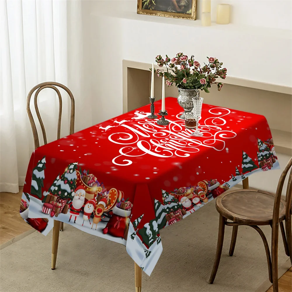 Red black plaid elk Sleigh snowman Christmas party table cloth end tablecloth New Year decorations
