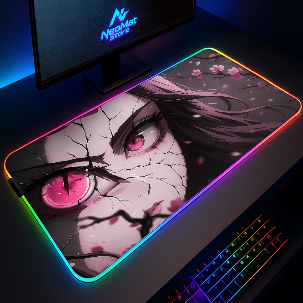 

Rgb Gaming Mouse Pad Anime Girl Accessories Pc Desk Mat Long Pad with Lightings Table Pads Backlight Computer Desktop for Gamers