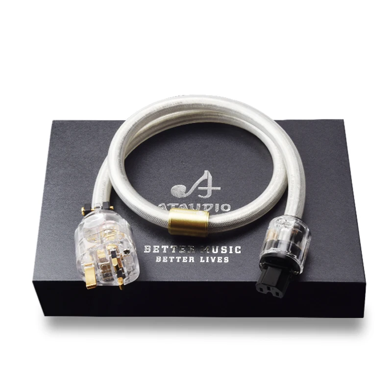 ATAUDIO HiFi Silver and Copper Power Cable High Quality Powr Cord UK Plug for Amplifier CD Player Power Cable Audio