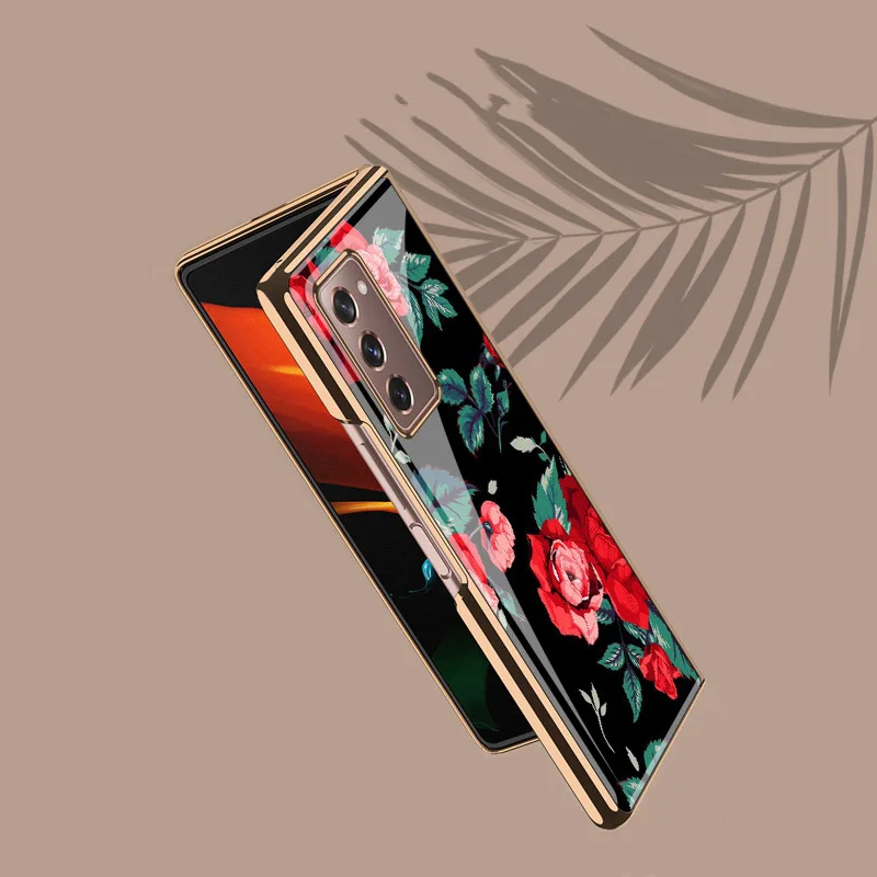 Z Fold 4 Funda Case for Samsung Galaxy Z Fold 4 Z Fold 3 2 Case Vintage Rose Patterned Plexiglass Coque Phone Case Cover Capa