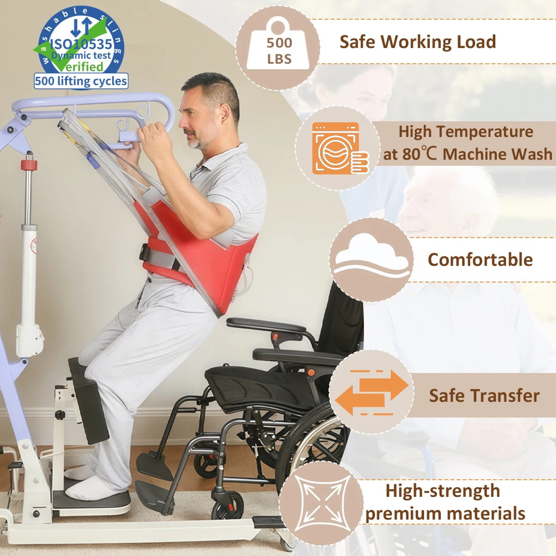 

Ehucon Sit to Stand Lift Sling,Padded Back Support and Comfort Transfer Sling,Heavy Duty Patient Mobility Aid for Elderly 500lbs