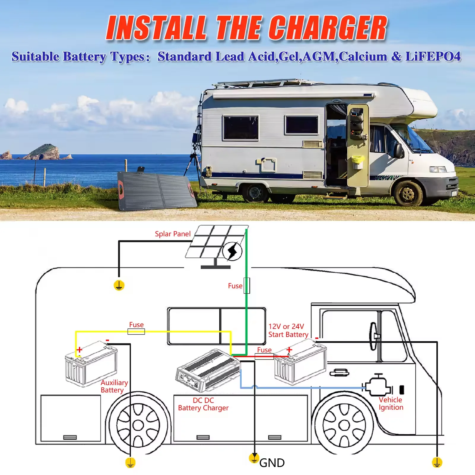 12V 24V Vehicle  DC to DC Charger 25A 40A Caravan Campervan Trailer Camper Van RV Battery Solar Charger