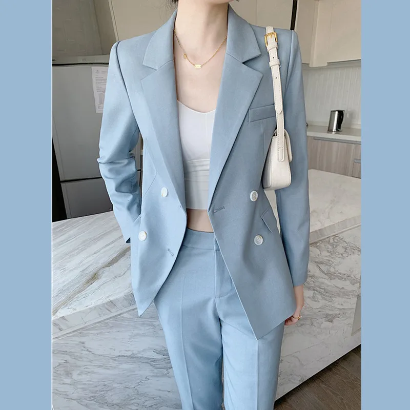 

Sky Blue Women's Business and Professional Clothing Office Commuter Slim Fit Wedding Party Dress (Jacket+Pants)