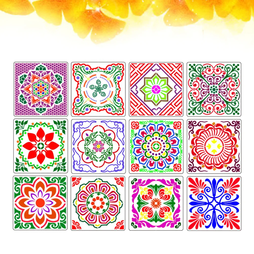 12Pcs Reusable Mandala Templates Spray Painting Moulds DIY Hollow out Stencils for Home Shop Random Style