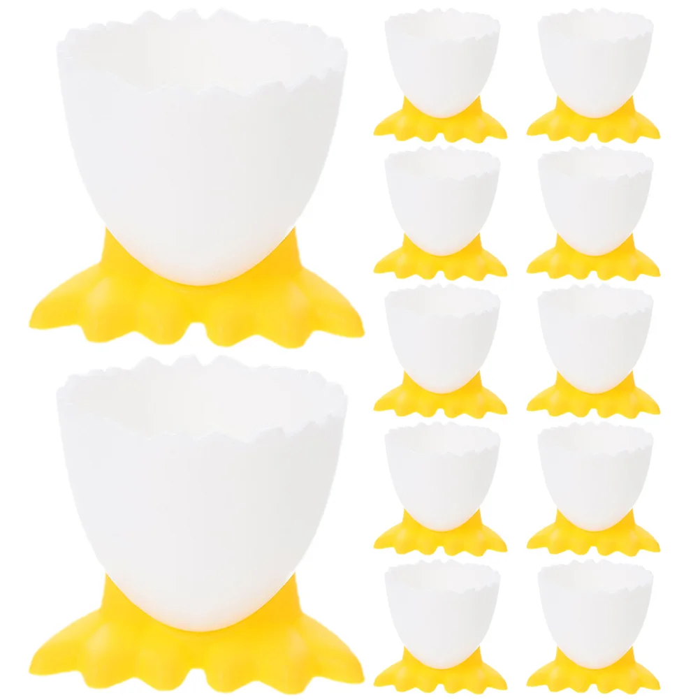 

12 Pcs Foot Shaped Egg Cup Holder Tray for Kitchen Breakfast Stand Cute Yellow White Easter Cartoon Decor Tableware Set