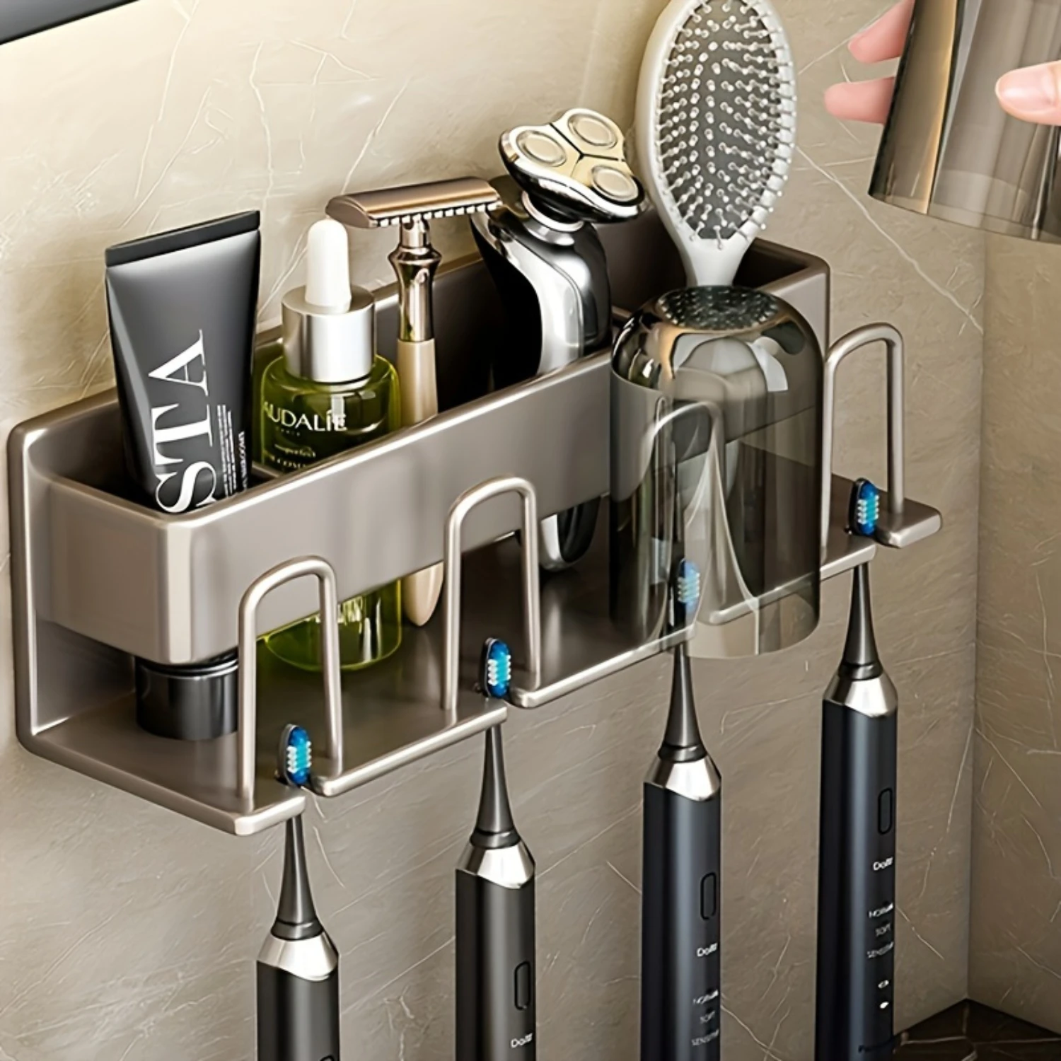 Space-Saving Wall-Mounted Toothbrush Holder - No-Drill, Durable Bathroom Organizer For Toothpaste & Cups