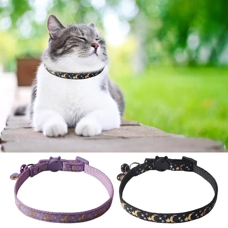 Cat Collars Cute Kitten Neck Wearing With Star And Moon Design Safety Pet Collars For Pet Adjustable Bell Safety Dog Collars