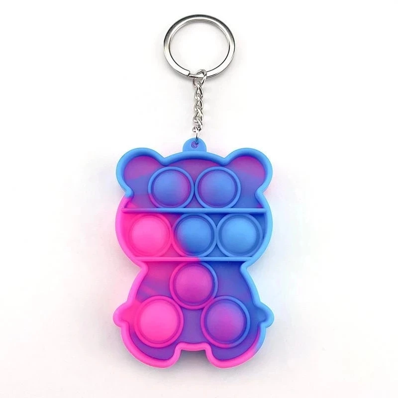 Cartoon Fidget Bubble Keychain Simple Dimple Mini Silicone Cartoon Anti Stress Reliever For Adult Kids Popite Fidget Toys