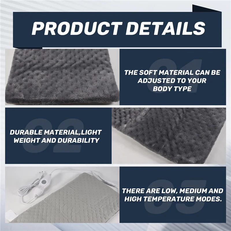 HIM-Extra großes elektrisches Heizkissen zur Linderung von Rückenschmerzen und Krämpfen, 30,5 x 61 cm, weiche Wärme für feuchte und trockene Therapie