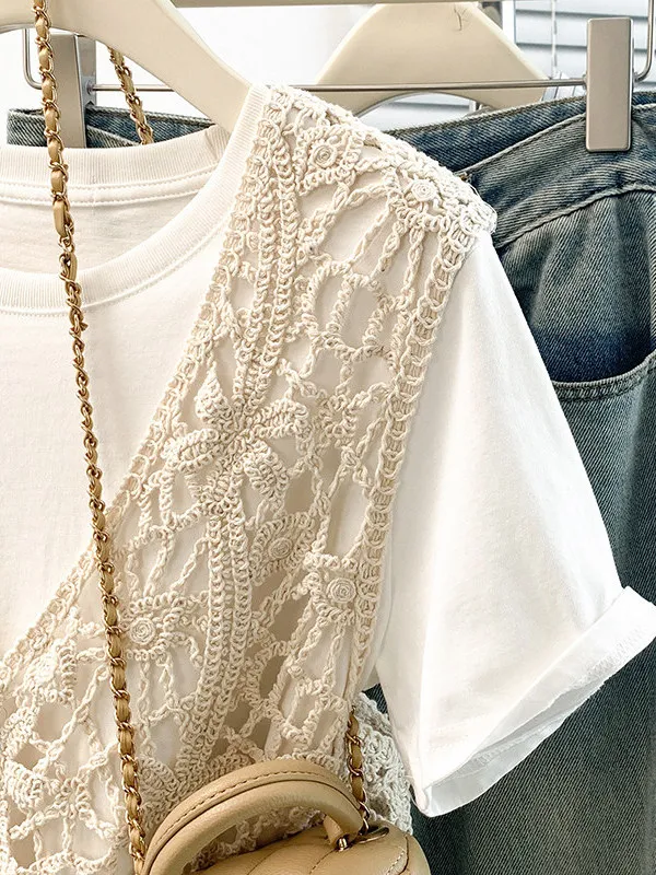 Bohemian Oversized Sleeveless Knitted Top Hollow out V-Neck Spring Summer Large Size Women's Outerwear Breathable Cotton Inner