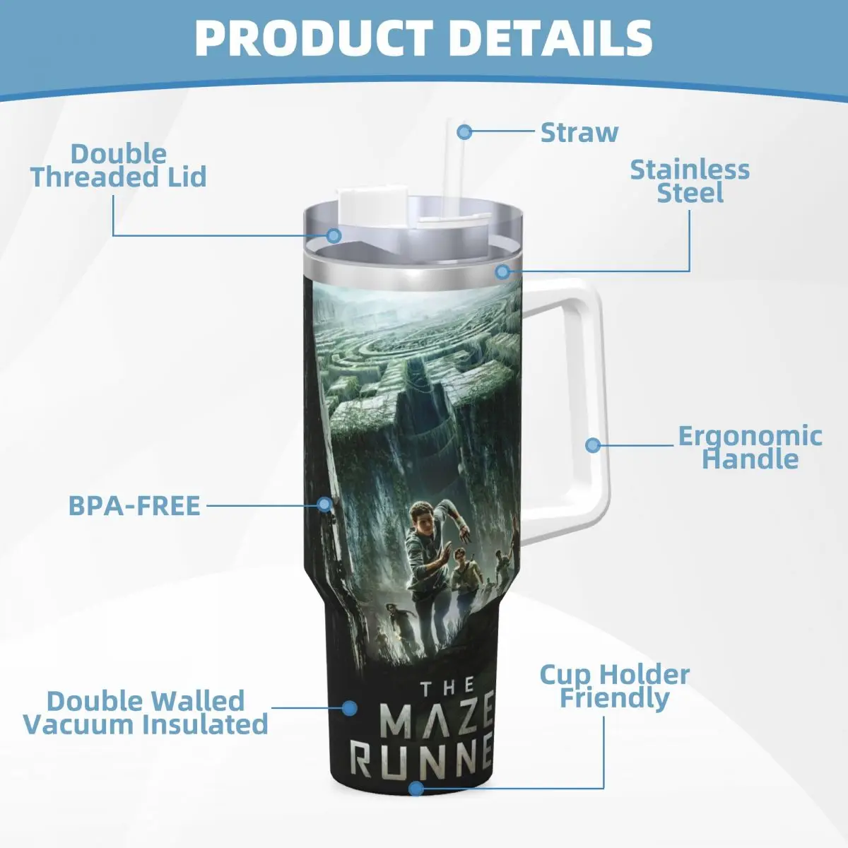 The Maze Runner Stainless Steel Tumbler Newt X Thomas Travel Thermal Cups With Straws Car Mugs Cold and Hot Water Bottle
