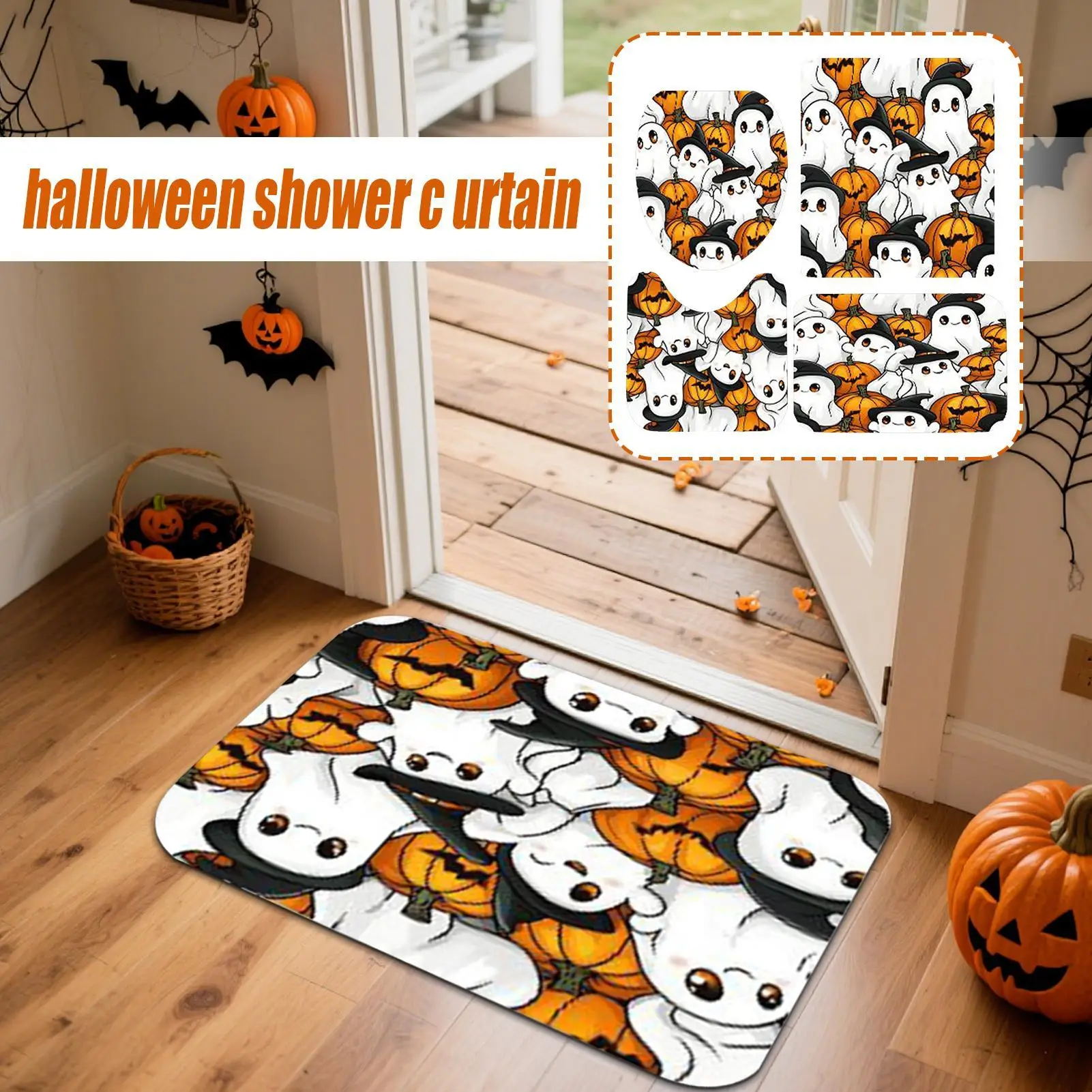 

Набор занавесок для душа на Хэллоуин, занавески для душа, набор для ванной комнаты, декор для Хэллоуина, моющиеся в машине, праздничные украшения для туалета