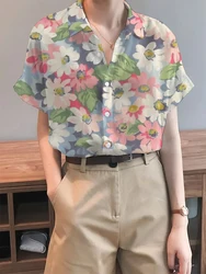 Summer Ladies Printed Shirt Lapel Button Loose Casual Elegant Short Sleeve Shirt Holiday Style Breathable Comfortable Women's