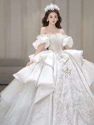 Robe de Mariée Sexy en Satin, Tenue de Luxe en Dentelle Brodée, Grande Taille Personnalisée, Nouvelle Collection 2024