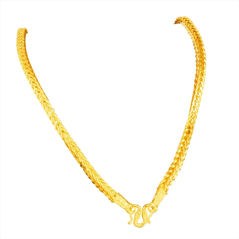 =Pure Yellow Gold Color Snake Bone Keel Necklaces for Women Girl Golden Chocker Chain Wedding Fine Jewelry Gifts  Not Fade