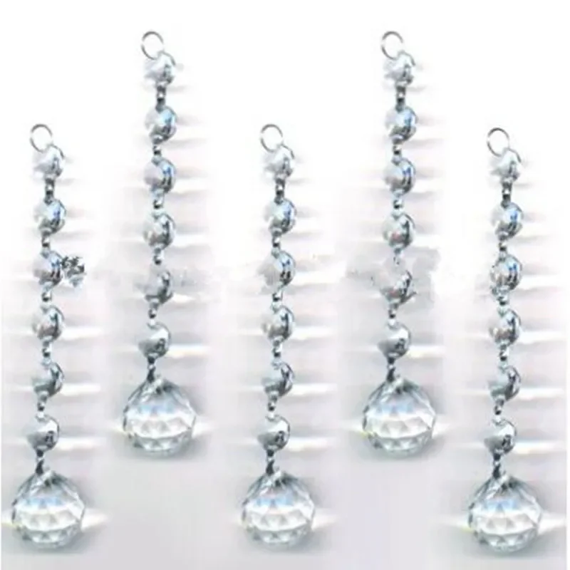 10 Chains Clear Crystal Beads Chains+Glass Hanging Prism Ball For Wedding Home Christmas Tree Decoration