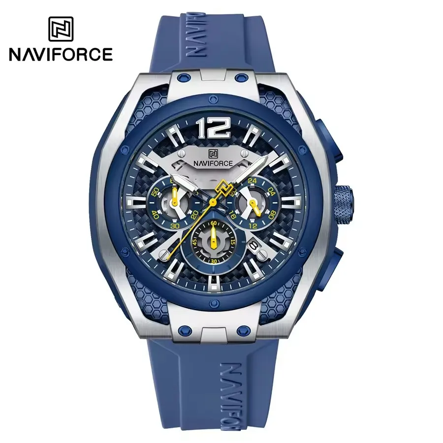 

NAVIFORCE 8063 Quartz Watches for Man Multifunction Chronograph Calendar Luminous Waterproof Silicone Strap Sport Men Wristwatch