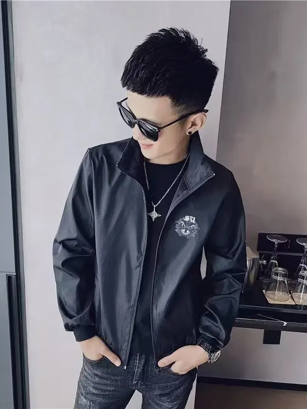 

2025 Spring Autumn Men's Baseball Sle Printed Jaet High End Korean Version Stand Fit Long Sve Zipper Closure Casual...