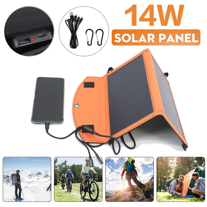 

14WPortable Solar PanelUSBCharger Power Supply Emergency Board Waterproof Phone Power Bank for Camping