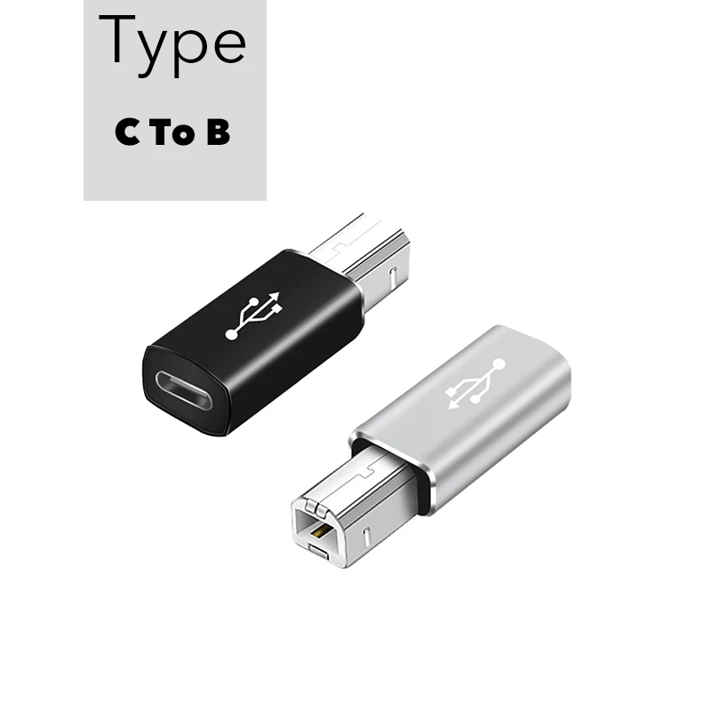 Adaptador USB C a USB B 2,0 para controlador MIDI, transferencia de datos macho a hembra tipo C A B para Escáner de impresora HP/Epson/Canon