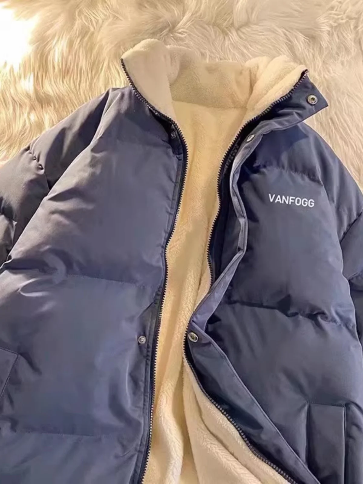 

Youth Casual Thiened Lamb Velvet Cotton Jaet Zipper Embroidered Inner Fce ort Sle Men's Winter Coat Cleanfit