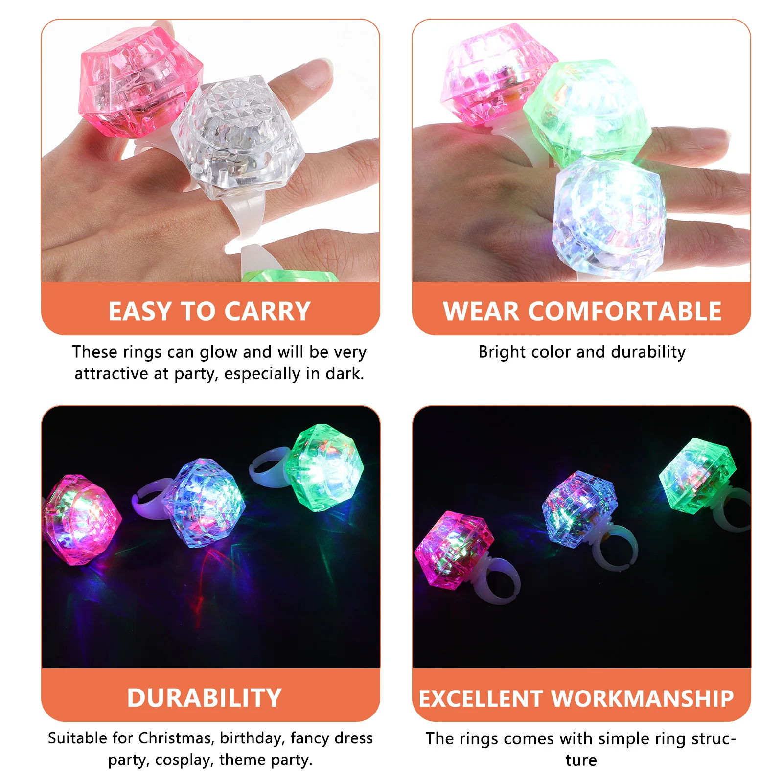 

10 Pcs Glowing Ring Exquisite Workmanship Rings Light Up Flashing LED Plastic