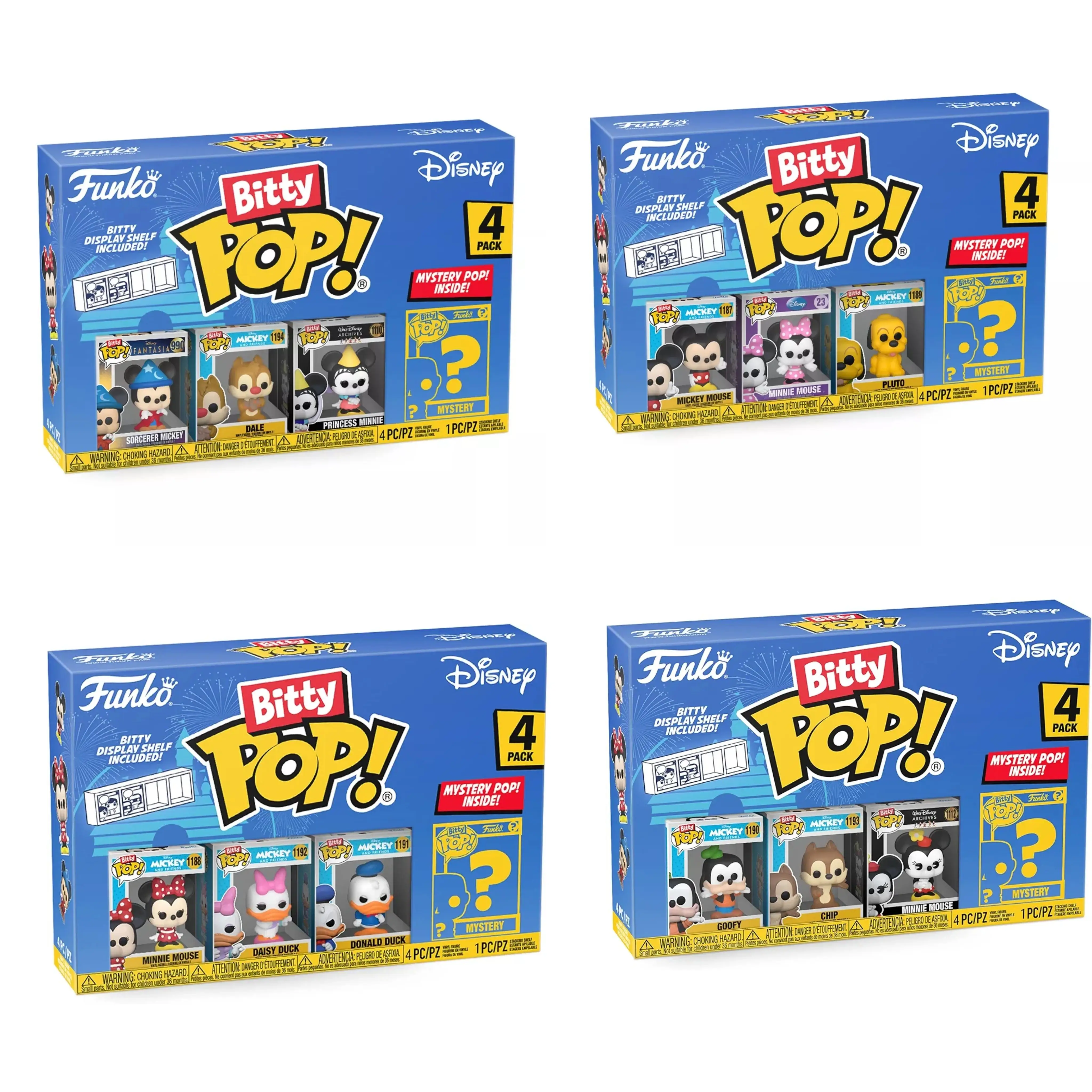 Figuras Coleccionables Mini Funko Bitty Pop Disney, Mickey, Minnie, Dale, Paquete de 4, Decoración de Escritorio, Juguete